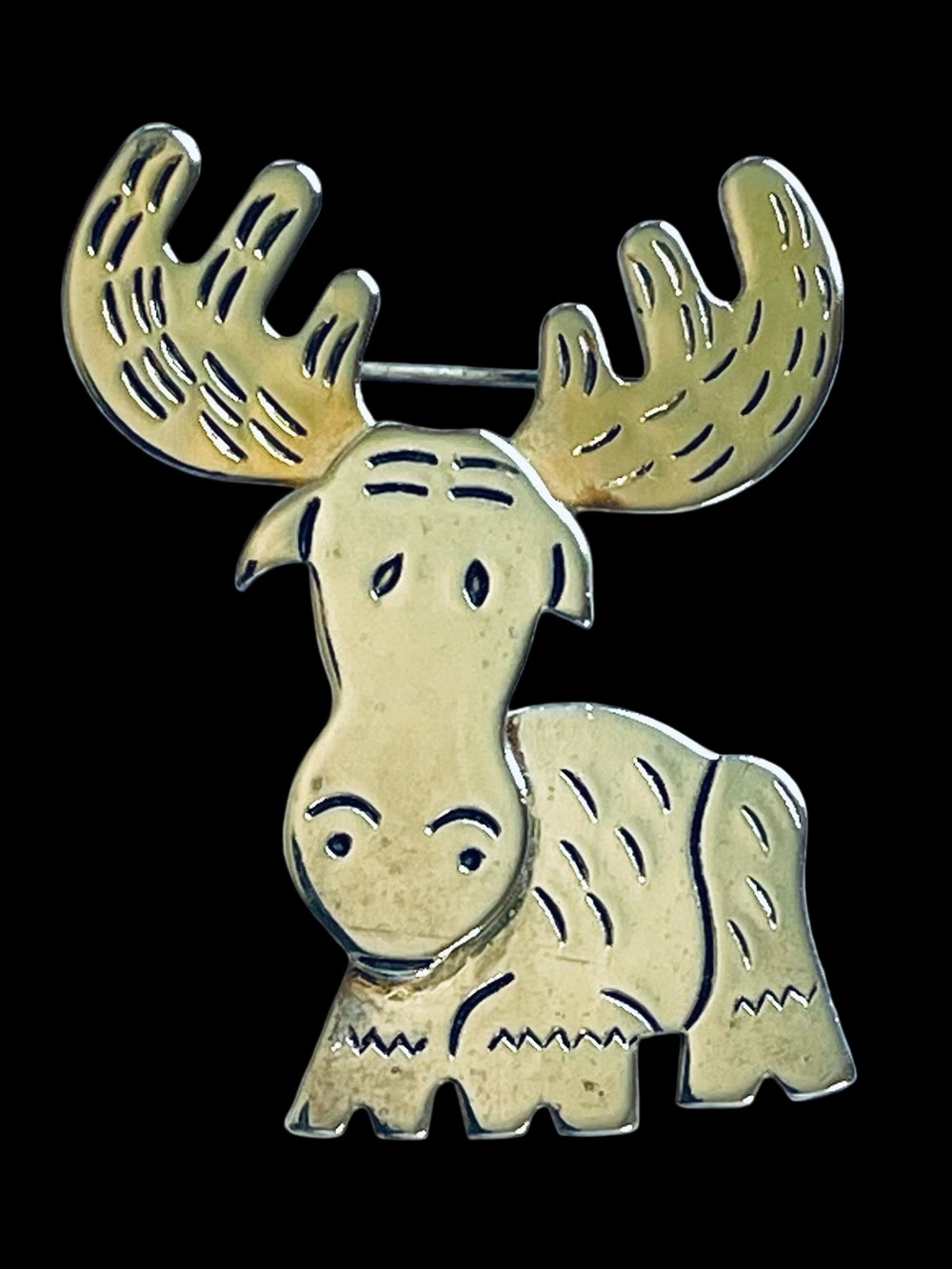 Vintage Silver Metal And Goldtone Moose Brooch And Pendant